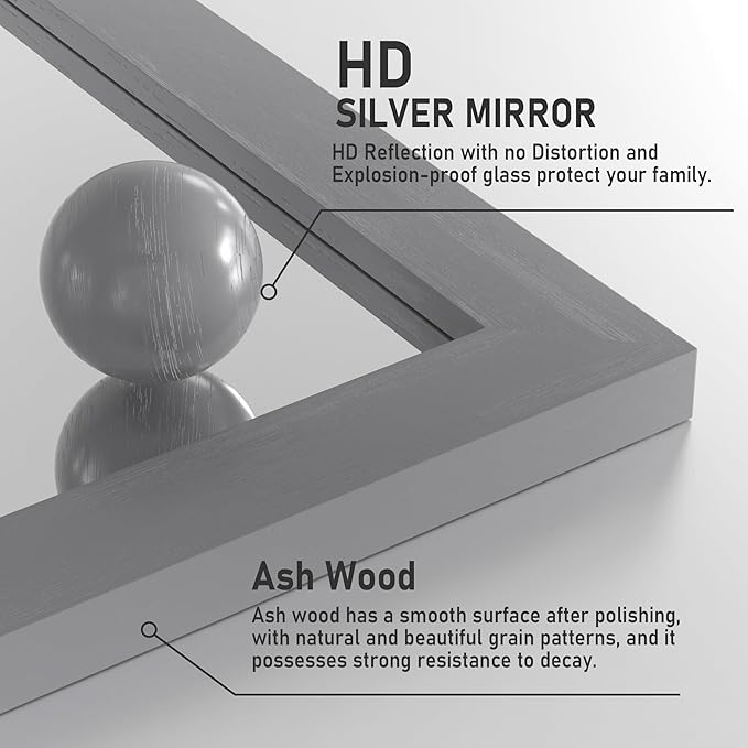 Farmhouse Wall Mirror, Rustic Wood Frame Bathroom Mirror Barn Door Inspired Decorative Vanity Dress Mirrors for Living Room Entryway, 18x26 INCH Gray Vertical