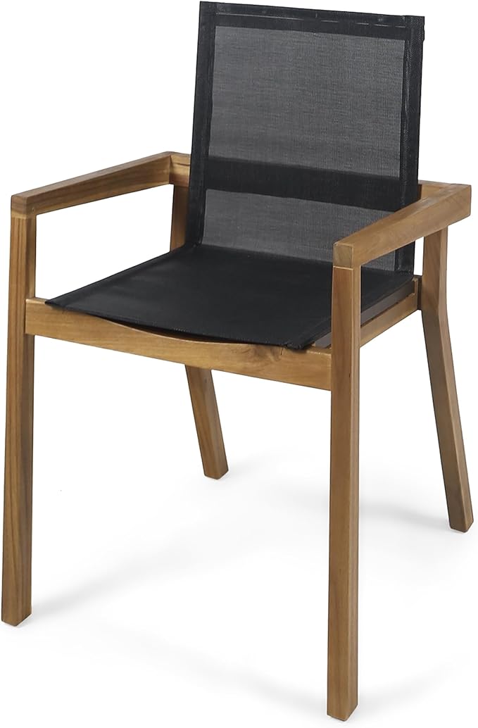 Merax Mesh Seating Solid Wood Dining Chairs Set of 2, French Country Style Accent Side Seating Furniture for Kitchen, Living Room, Textile Back,Teak