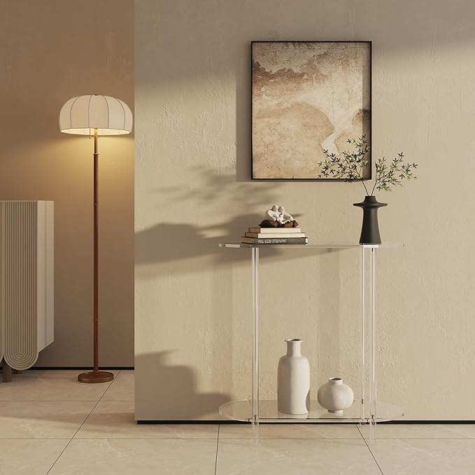 Acrylic Console Table, 2-Tier Oval Frame Sofa Table, 29.53" Small Modern Entryway Table for Living Room, Hallway, Office, Foyer, Easy Assembly (Clear)