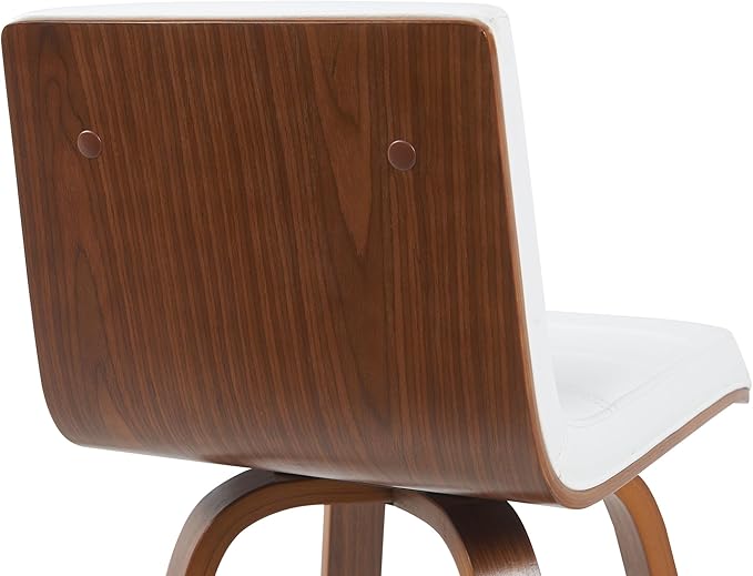 Vienna Modern Swivel Bar Height Stool with Snow White Faux Leather Seat and Walnut Finished Wood Frame Set of 2