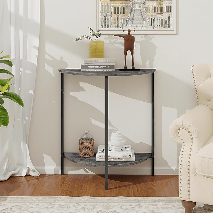 Homode Rustic Grey Farmhouse Half Moon Table, 26 x 11 x 28 inches, Small Entryway Table for Indoor Use