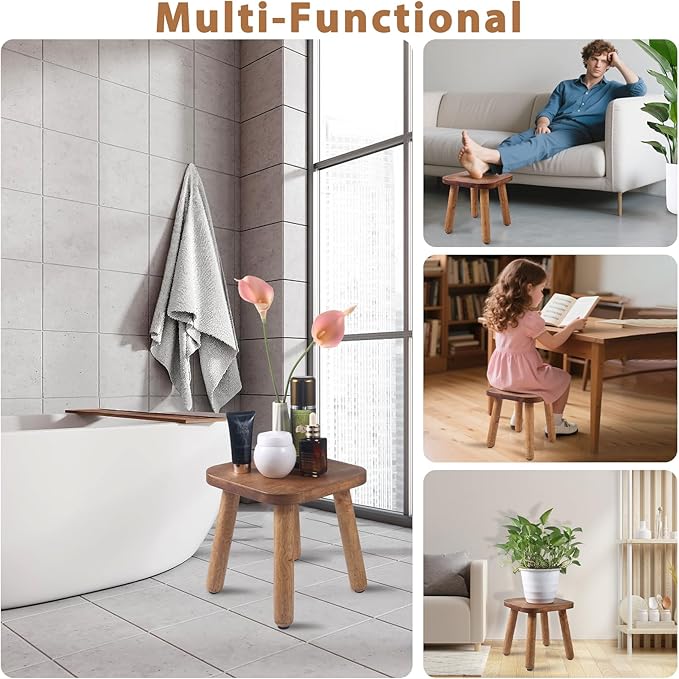 9.3 Inch Wooden Step Stool for Adults and Toddlers, Portable & Sturdy, Plant Stool with Four Detachable and Assembled Legs for Playroom, Kitchen, Bedroom, Bathtub-Walnut
