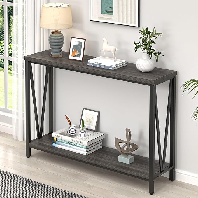 FOLUBAN Console Table for Entryway, Modern Sofa Table Behind Couch, Narrow Entry Table for Hallway, Living Room (Industrial, Dark Gray)