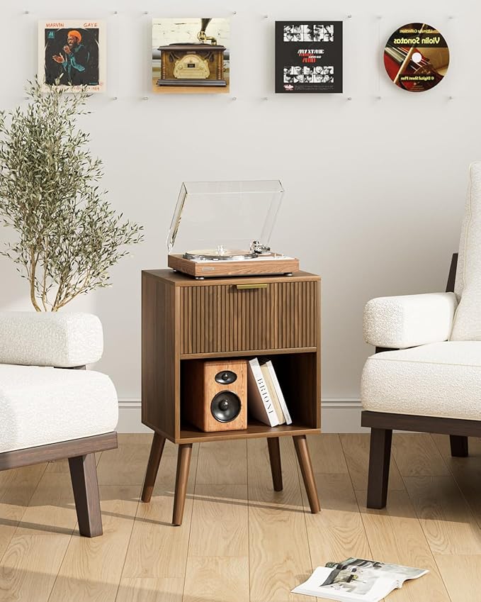 Nightstand, Small Side Table, Bedside Table with Drawer, Modern Night Stand, End Table for Bedroom, Living Room (Walnut Stripe)