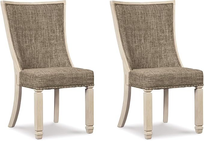 Signature Design by Ashley Bolanburg Modern Farmhouse Upholstered Dining Chair, 2 Count, Brown