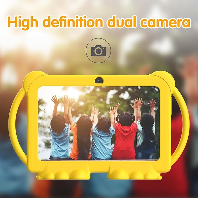 Kids Tablet 7 inch Android 12.0 for Toddler, 4GB RAM 32GB ROM Bluetooth IPS Screen Parental Control Dual Camera Shockproof Case for Educational Games (Yellow)