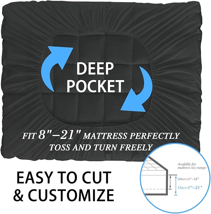 CYMULA California King Mattress Topper - Extra Thick Cooling Mattress Pad Cover for Back Pain - Soft Mattress Protector with 8-21 Inch Deep Pocket, Black