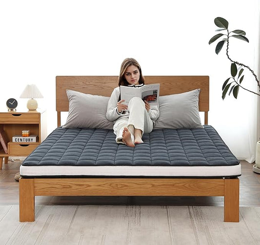 Welnow Japanese Futon Floor Mattress, Twin Size Thick Tatami Mat Portable & Foldable Roll Up Floor Bed Mattress with Storage Bag, Sleeping Pad for Adults, Dorm, Guest Bed, Camping and Travel, Black