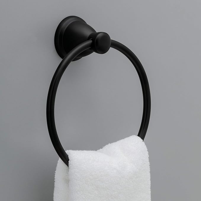 Franklin Brass Kinla 3-Piece Bathroom Set Matte Black 24" Towel Bar Rack, Toilet Paper Holder, Ring KIN3PC-MB