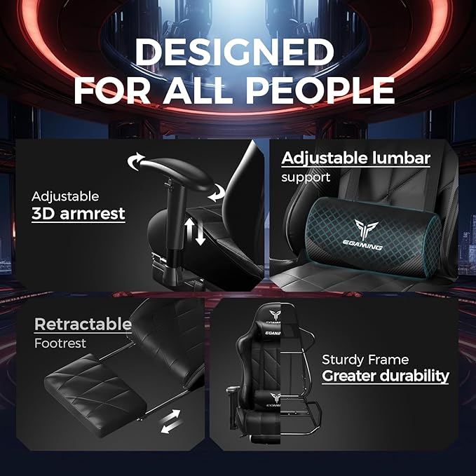 Gaming Chair with 3D Adjustable Armrests, Cow Print Design, Ergonomic Office Chair with High Back, Computer Chair with Footrest,Comfy Diamond Stitching Sest, Game Chair for Adults