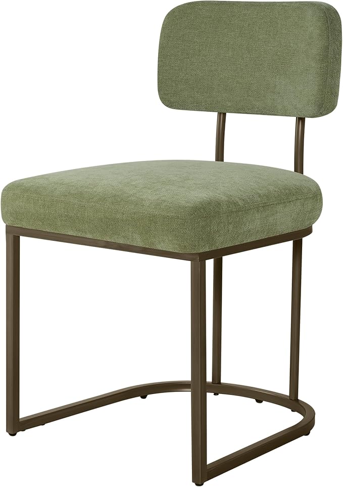 Dining Chairs Set of 6, Upholstered Modern Kitchen Chairs with Ergonomic Backrest, Fabric Cushion Seat & Metal Legs for Living Room, Restaurant, and Café, Green, 2Boxs