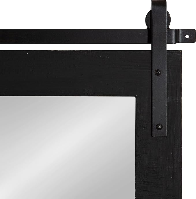Kate and Laurel Cates Rustic Wall Mirror; 24 x 38; Black; Distressed Farmhouse Wall Decor with Rolling Barn Door Design