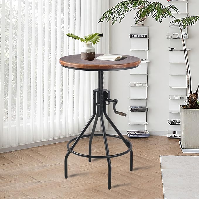 Diwhy Industrial Design Bar Table Height Adjustable with Handle Kitchen Dining Coffee Bistro Pub Table Black