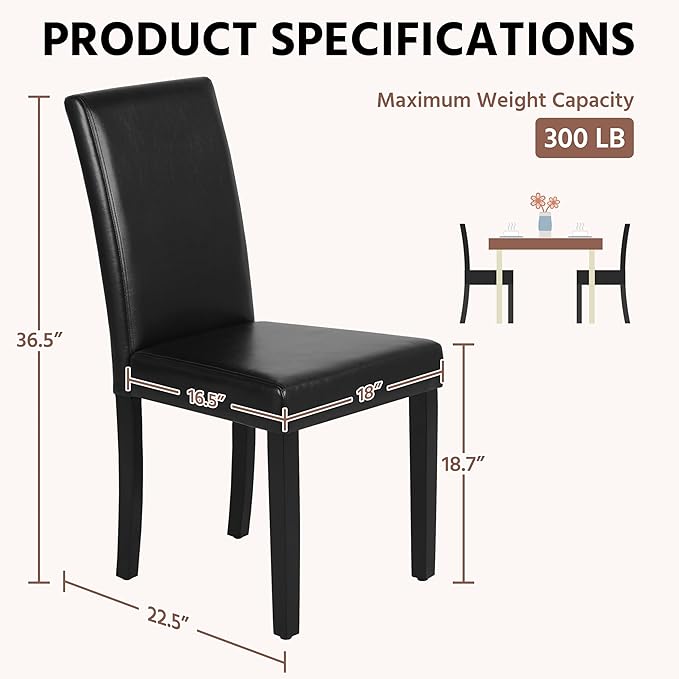 Yaheetech Dining Chairs Set of 4 PU Leather Upholstered Parsons Dining Chairs with Solid Wood Legs for Kitchen/Living Room/Restaurant, Modern Style, Black