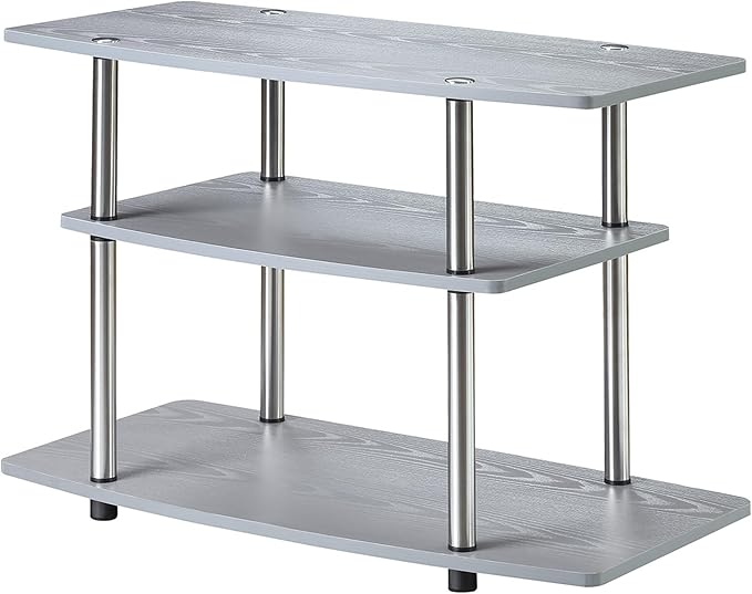 Convenience Concepts Designs2Go No Tools 3-Tier Stand Entertainment Center 37 Inches, Modern TV Console with Shelves for Living Room, 31.5", Gray