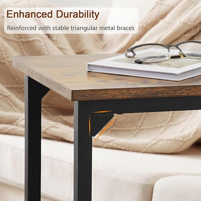 AMHANCIBLE C Shaped End Tables, TV Trays Set of 2 for Living Room, Slide Under Couch Table for Sofa, Bedroom, Small Space, Rustic Brown HET02CBR