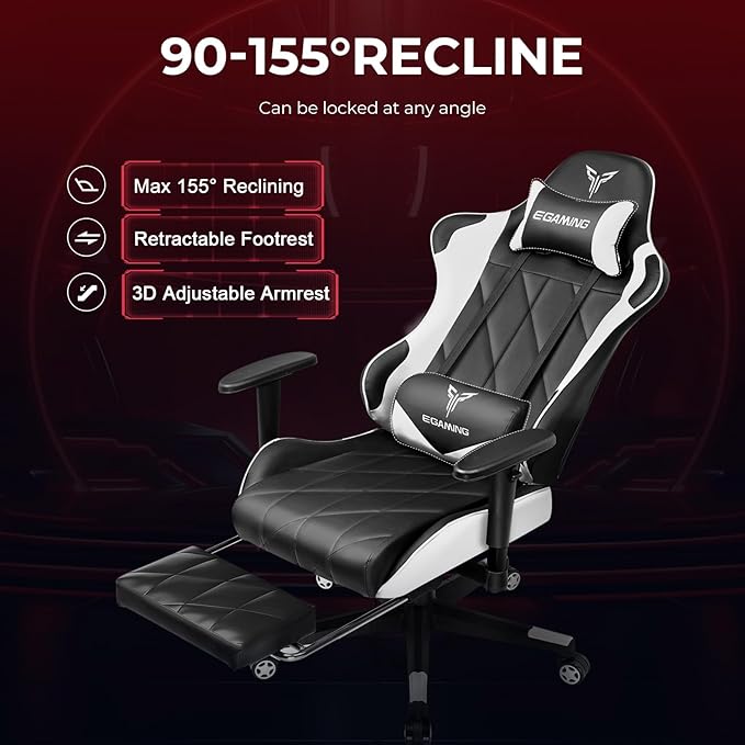 Gaming Chair with 3D Adjustable Armrests, Cow Print Design, Ergonomic Office Chair with High Back, Computer Chair with Footrest,Comfy Diamond Stitching Sest, Game Chair for Adults