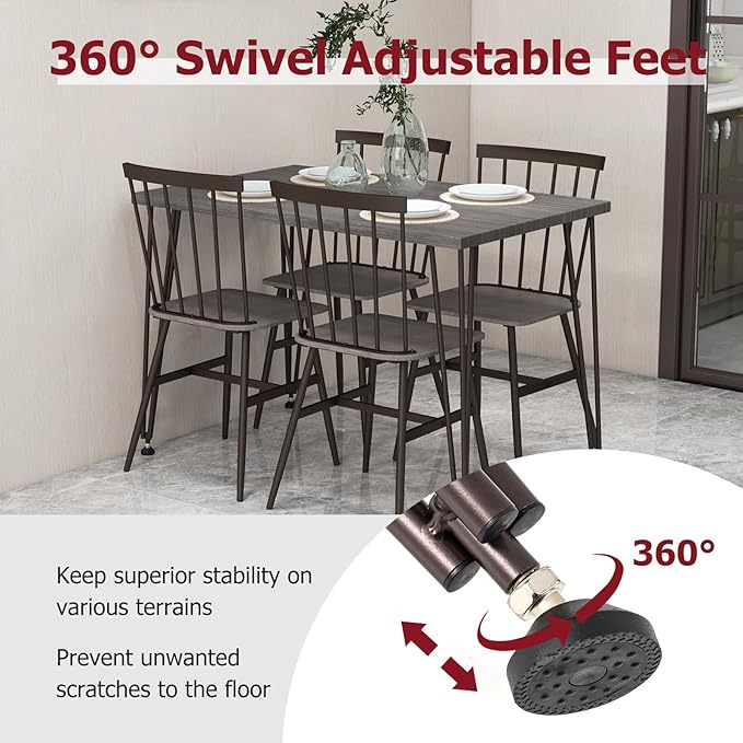 Tangkula Dining Table Set for 4, Kitchen Table and Chairs Set of 4 w/Metal Frame, 360° Swivel Feet, Space-Saving Dinette Table Set for Living Room, Restaurant, Breakfast Nook (Grey Oak)