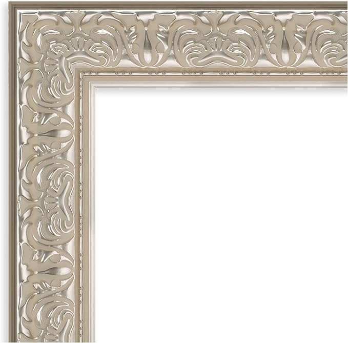Amanti Art Silver Bathroom Mirror for Over Sink, 31x25 Luxe Silver Cream Rectangle Vanity Mirror, Medium Traditional Frame, Hangs Horizonally and Vertically, Bathroom Wall Decor, Beveled Edge