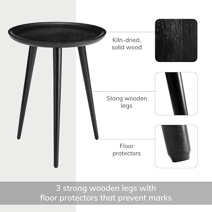 MH London Side Table - Tezgah End Table. Exclusively Designed Hand-Crafted Small Nightstand. Solid Wood Round End Table. Contemporary Accent Table for Bedrooms, Living Rooms and Home Office