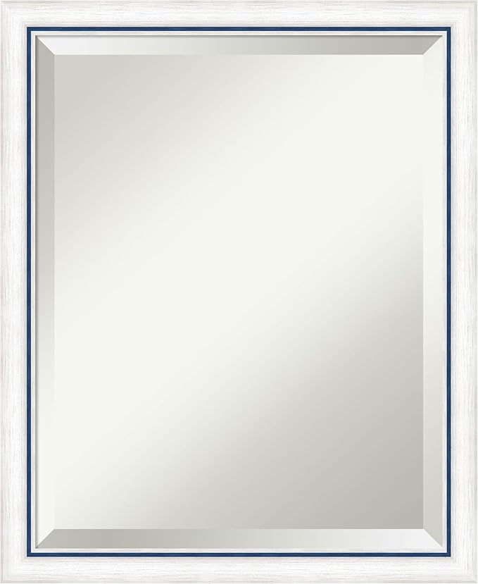 Amanti Art White Bathroom Mirror for Over Sink, 22x18 Morgan White Blue Rectangle Vanity Mirror, Small Modern Contemporary Wood Frame, Hangs Horizonally and Vertically, Bathroom Wall Decor, Beveled