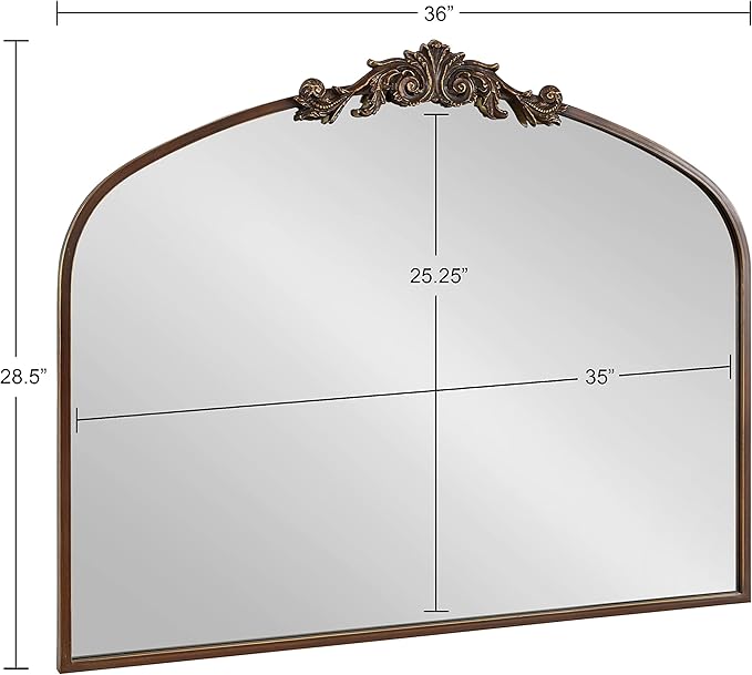Kate and Laurel Arendahl Ornate Traditional Arched Mirror; 36 x 29; Bronze; Decorative Baroque Style Arched Wall Mirror with Wide Frame and Ornamental Crown