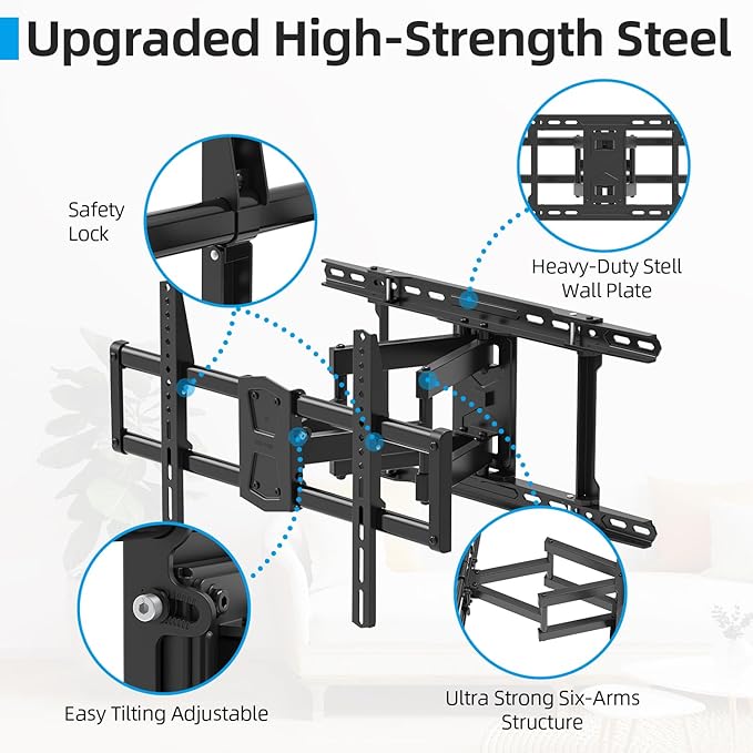 Full Motion TV Wall Mount 24 inch Studs for Most 42-86 Inch TVs, Adjustable TV Wall Mount Swivel and Tilt, Loading 110 LBS, Max VESA 600x400mm, Fits 16", 18", 24" Studs