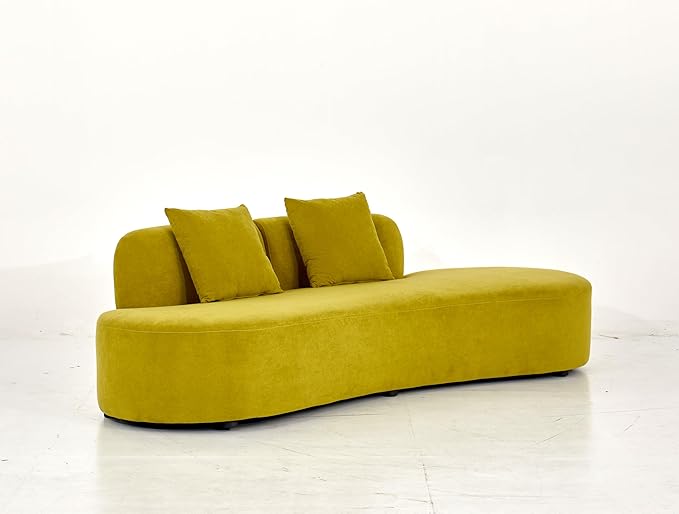 Container Furniture Direct 90" Curved Sofa with Throw Pillows, 4 Seater Luxury Velvet Couch with Half Moon Design and High-Density Foam, Ideal for Modern Living Room, Office & Apartment, Olive Green