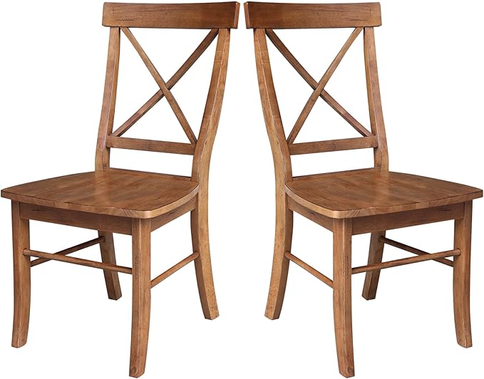 IC International Concepts Set of Two X-Back Dining Chairs, Distressed Oak