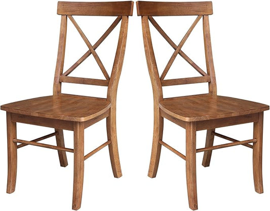 IC International Concepts Set of Two X-Back Dining Chairs, Distressed Oak