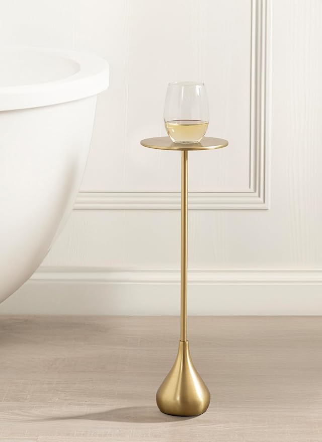 Kate and Laurel Hersi Decorative Modern Pedestal Drink Table; 7 x 7 x 20; Gold; Cast Aluminum Mini Table with Teardrop Base for Use as Small Plant Stand or Living Room Martini Table