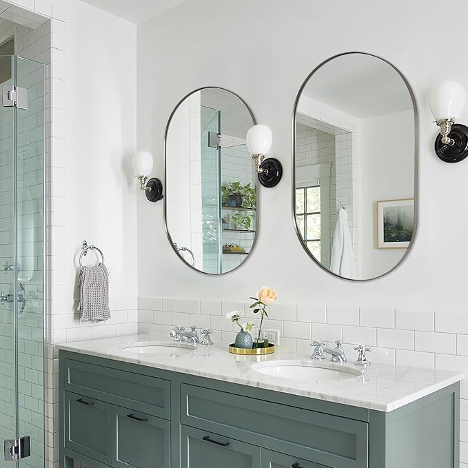ANDY STAR Rustproof Chrome Oval Mirror for Bathroom, Oval Vanity Mirror for Wall, Polished Chrome Mirror SUS304 Metal Frame Mirror HD Glass Reflection 1’’ Deep Hang Vertically & Horizontally