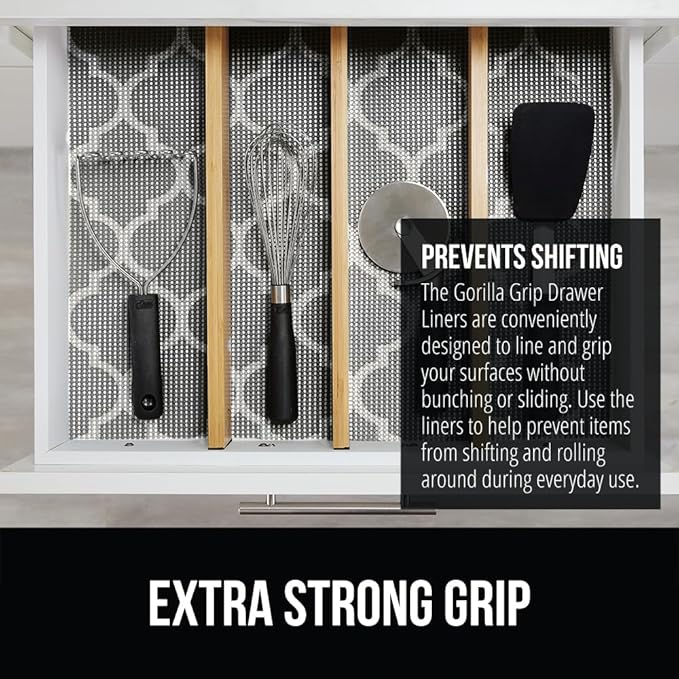 GORILLA GRIP powerGRIP Drawer Shelf and Cabinet Liner, Thick Strong Hold, Non-Adhesive Liners Protect Kitchen Cabinets and Cupboard, Bathroom Drawers, Easy Install, Breathable Mat, 20" x30', Gray