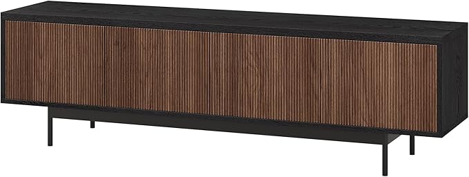 Henn&Hart Rectangular TV Stand for TV's up to 75" in Natural Black/Medium Walnut, for Home, Living Room, Bedroom, Entertainment Room, Office