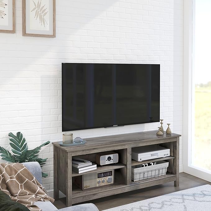 Modern TV Stand for 65 inch TV, 55 Inch TV Cabinet with 4 Open Storage Shelves, Wood TV Entertainment Center for Bedroom, Living Room