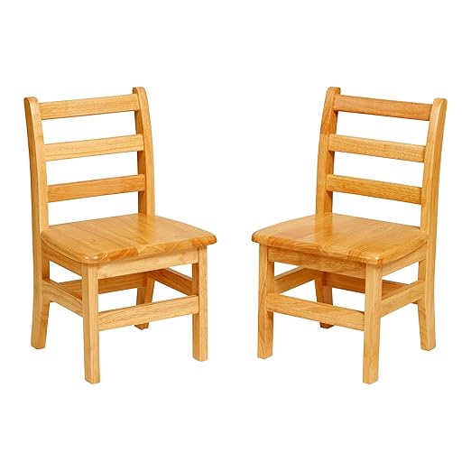 ECR4Kids Three Rung Ladderback Chair, 12in Seat Height, Classroom Seating, Honey, 2-Pack