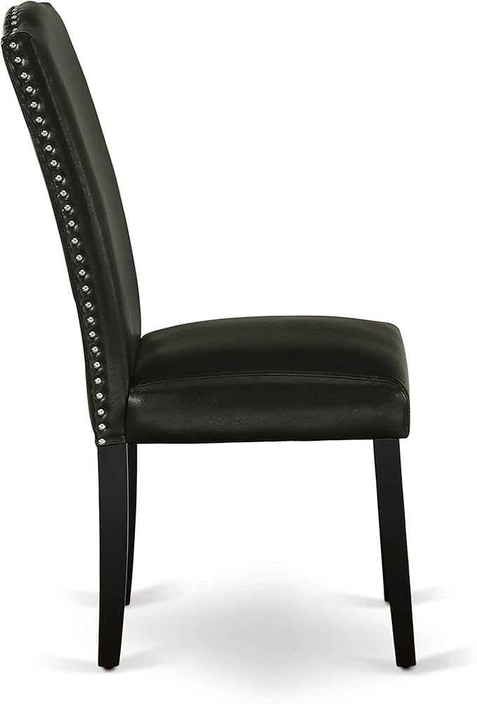 East West Furniture SHEN5-BLK-69 5 Piece Dining Room Table Set Includes a Round Kitchen Table with Pedestal and 4 Black Faux Leather Parson Dining Chairs, 42x42 Inch, Black