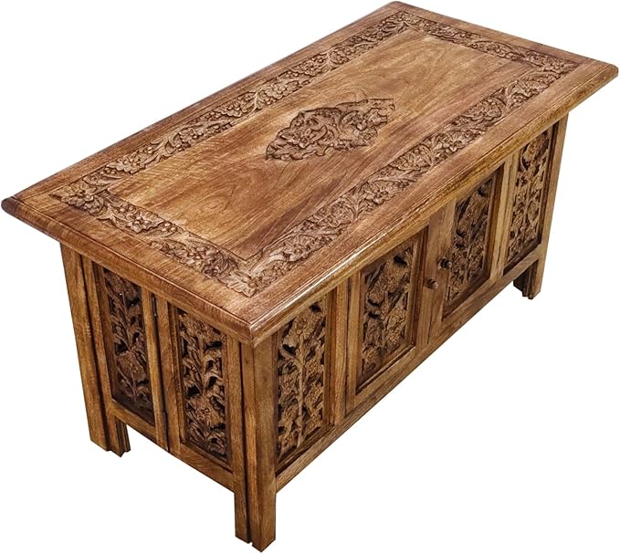 Lightnpro Handmade Wooden Coffee Table - Pre-Assembled Rectangular Foldable Living Room Centre Table with Magazine & Paper Storage, Space-Saving Design - 36 Inch Burnt Antique Finish