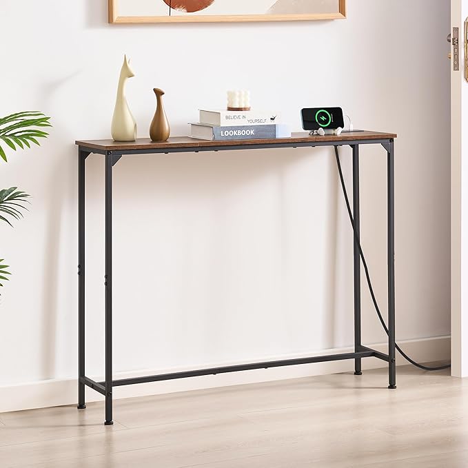 Console Table, Narrow Entryway Table, Thin Sofa Table, Behind Couch Table,for Hallway, Bedroom, Living Room, Foyer, 9.4 x 39.4 x 31.5 Inches, Rustic Brown