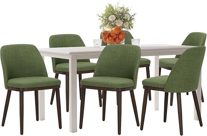 COLAMY 60 Inch Rectangular Kitchen Dining Table for 6, Modern Farmhouse Dining Table Set for 6, Wood Dining Table and Upholstered Dining Chairs for Kitchen, Dining Room, Restaurant, White/Green
