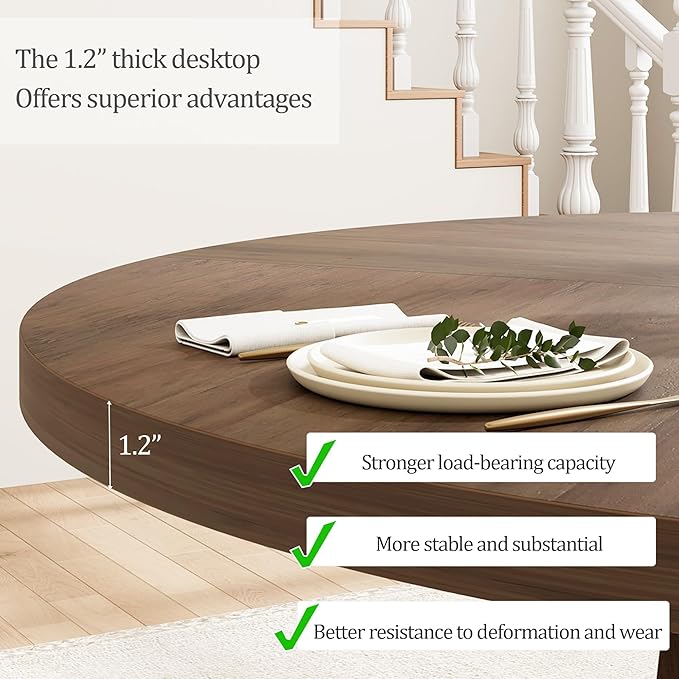 Round Dining Table for 4, 47 Inch Wooden Circle Dinner Table with Sturty Legs, 4 Parts of Tabletop, Round Pedestal Kitchen Tables for Dining Room, Kitchen, Living Room, Brown