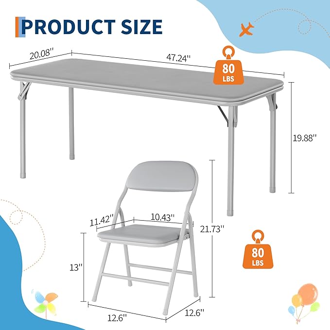GarveeHome 7-Piece Kids Folding Table and Chairs Set, Toddlers Children's Activity Table and Chairs Set for Dining Room,Daycare,Classrooms