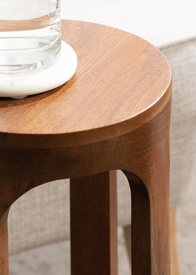 Kate and Laurel Dahl Wooden Round Drink Table; 8 x 23; Walnut Brown; Mid-Century Modern Circle Wood Accent Pedestal Table for Living Room Plant Stand or Small Bedroom Nightstand