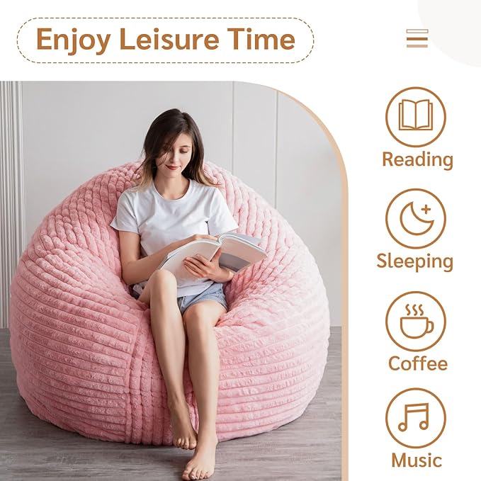 BYBYME 3 in 1 Bean Bag Chairs, Bean Bag Bed for Adults High-Density Foam Filling, Convertible Sofa Bed Faux Fur