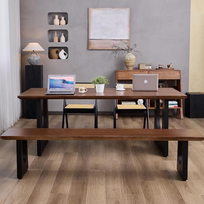 Wooden Executive Office Desk Computer Table Multi-Sized High Cost Performance Stylish Design Metal Legs Versatile Use for Office or Dining Casual Table (Walnut Color, 62.99in)