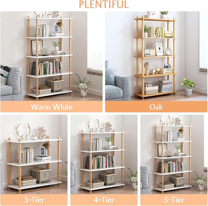 IOTXY 3-Tier Wooden Shelf Bookcase - Modern Open Bookshelf, Free Standing Storage Rack, Multifunctional Display Stand for Home and Office, Oak, Rectangle