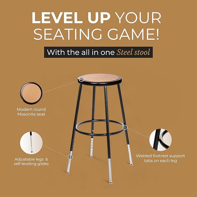 OEF Furnishings (2 Pack Height Adjustable Steel Stools, Black, 25-33"