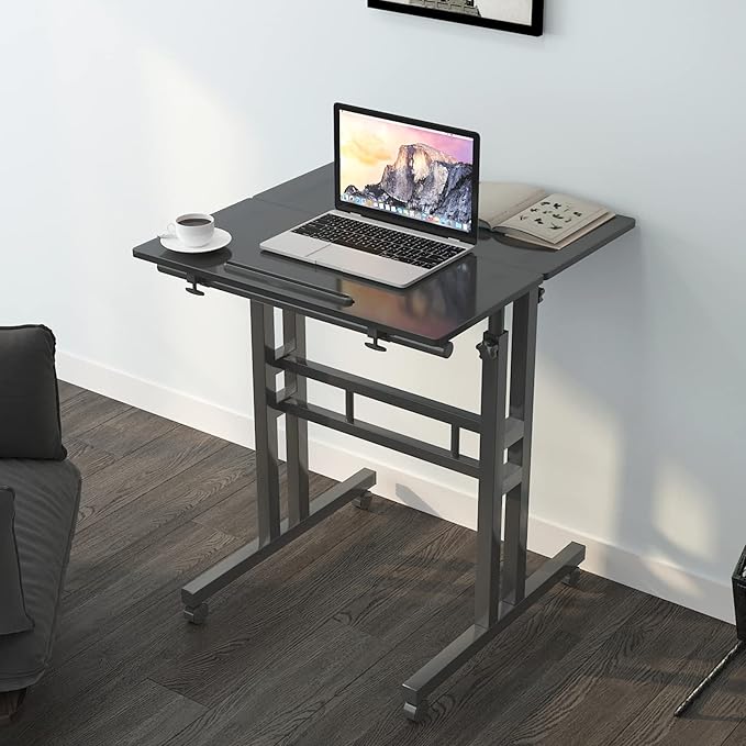 soges 23.6inches Height Adjustable Desk Laptop Desk on The Wheels, Rolling Stand Up Desk Computer Desk Adjustable Standing Desk Sit and Stand Desk Portable Laptop Table, Black