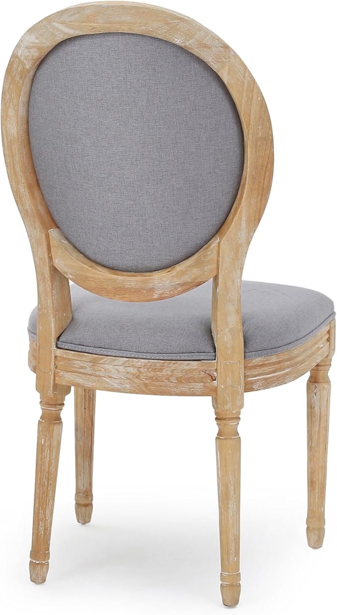 GDFStudio Hedwig French Country Fabric Dining Chairs (Set of 4), Light Gray + Natural