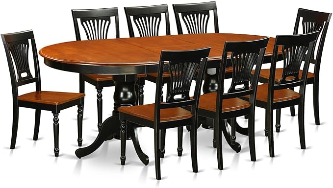 East West Furniture PLAI9-BLK-W 9 Piece Kitchen Table Set Includes an Oval Dining Table with Butterfly Leaf and 8 Dining Room Chairs, 42x78 Inch, Black & Cherry